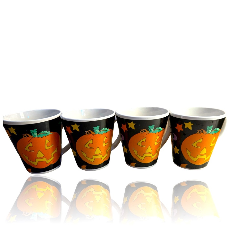 Vintage Halloween Jack-O’-Lantern Ceramic Mug set: No Markings, Unbranded